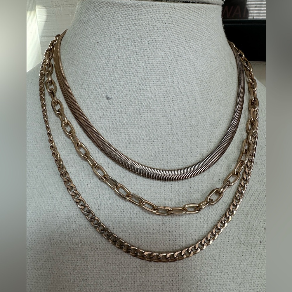 Multi strand goldtone chain necklace